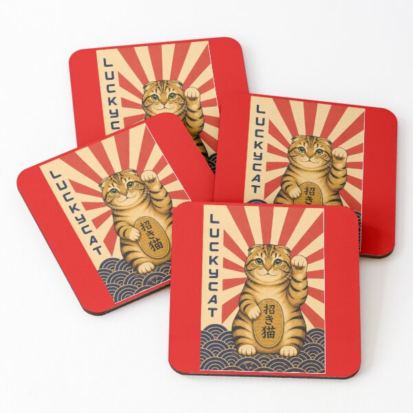 Item preview, Lucky Cat Maneki Neko – Red Japanese Style Scottish Fold Cat designed and sold by NoodlesTheCat.