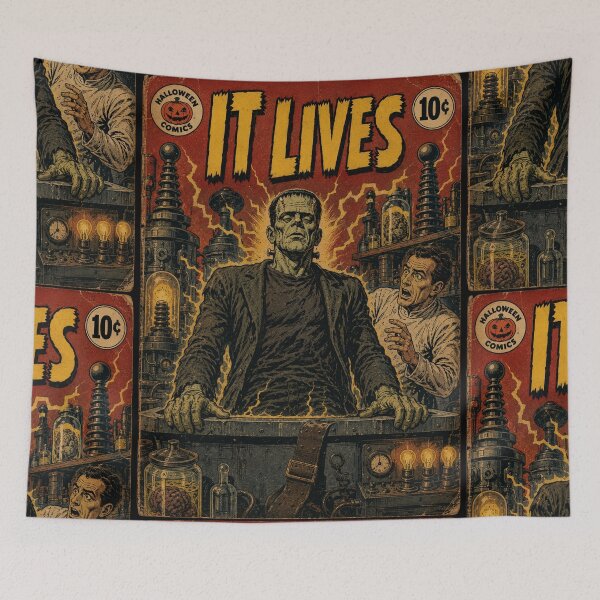 Item preview, Vintage Halloween Cover Art: Frankenstein's Monster Laboratory Awakening designed and sold by bapupa.