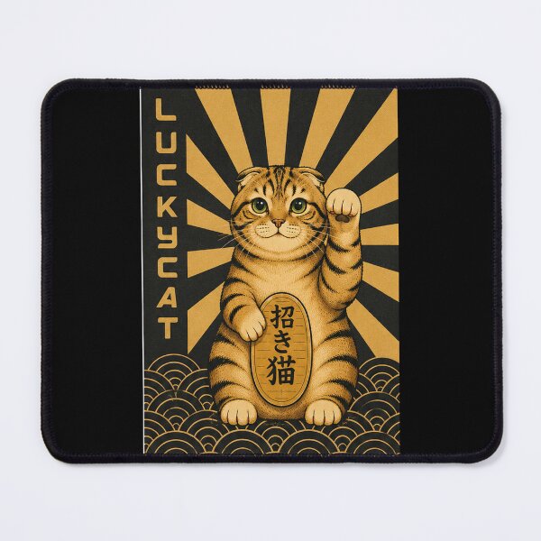 Item preview, Lucky Cat Maneki Neko – Black & Gold Japanese Style Scottish Fold Cat designed and sold by NoodlesTheCat.