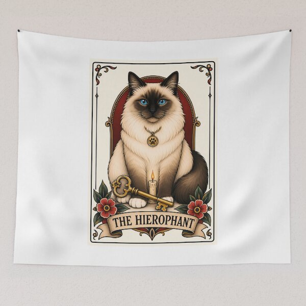 Item preview, The Hierophant Tarot Cat Siamese Card designed and sold by Old's Cool Cat Studio.