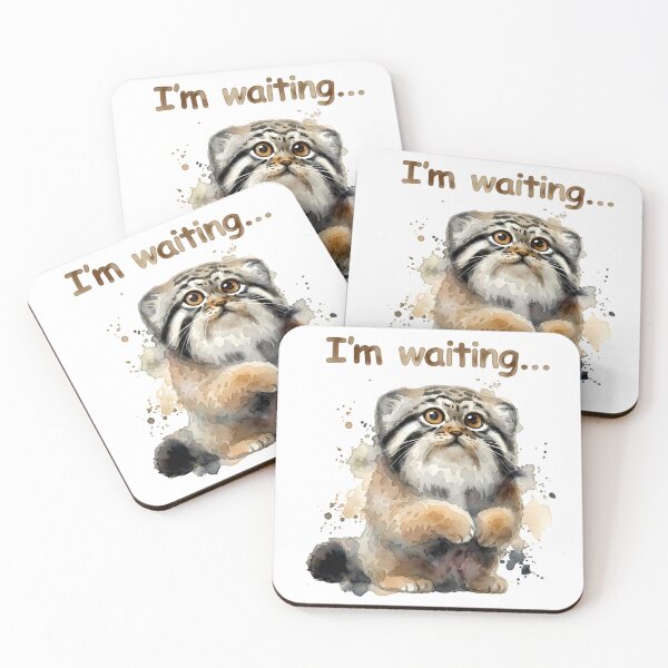 Item preview, Funny Impatient Pallas Cat I'm Waiting Watercolor designed and sold by PawtopiaArt.