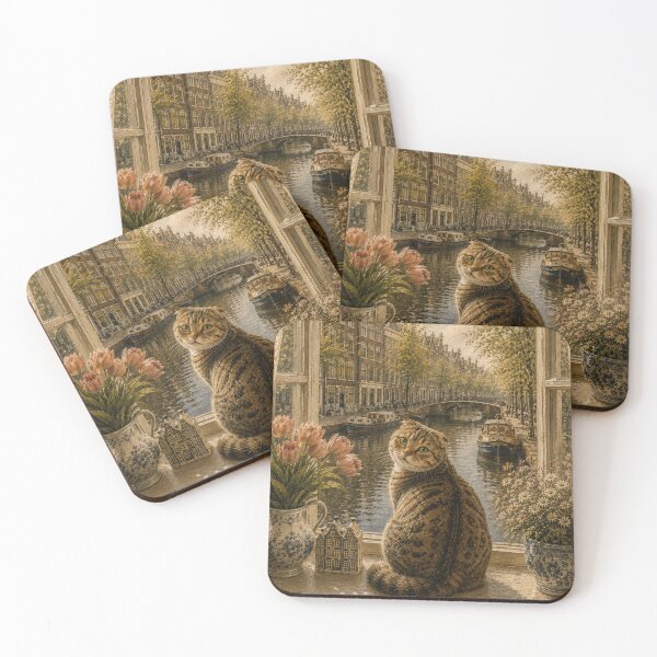 Item preview, Amsterdam Cat by the Canal – Vintage Scottish Fold Wall Art designed and sold by NoodlesTheCat.