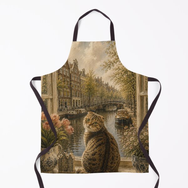 Item preview, Amsterdam Cat by the Canal – Vintage Scottish Fold Wall Art designed and sold by NoodlesTheCat.