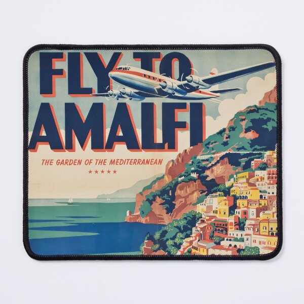 Item preview, Fly to Amalfi – Vintage 1950s Italian Travel Poster, Mid-Century Amalfi Coast Aviation Wall Art designed and sold by Tamas Das.