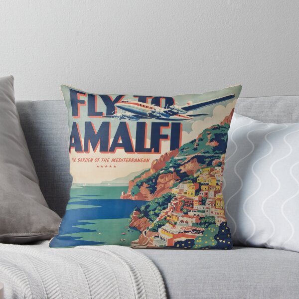 Item preview, Fly to Amalfi – Vintage 1950s Italian Travel Poster, Mid-Century Amalfi Coast Aviation Wall Art designed and sold by Tamas Das.