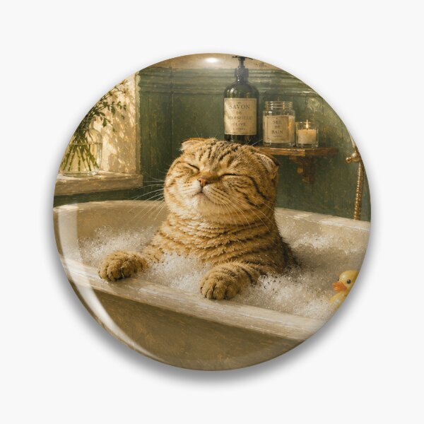 Item preview, Funny Cat in Bubble Bath – Scottish Fold Bathroom Wall Art & Cat Lover Decor designed and sold by NoodlesTheCat.