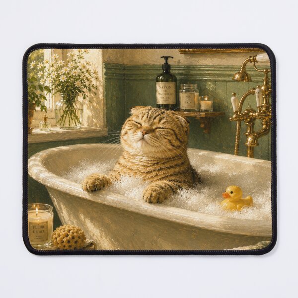 Item preview, Funny Cat in Bubble Bath – Scottish Fold Bathroom Wall Art & Cat Lover Decor designed and sold by NoodlesTheCat.