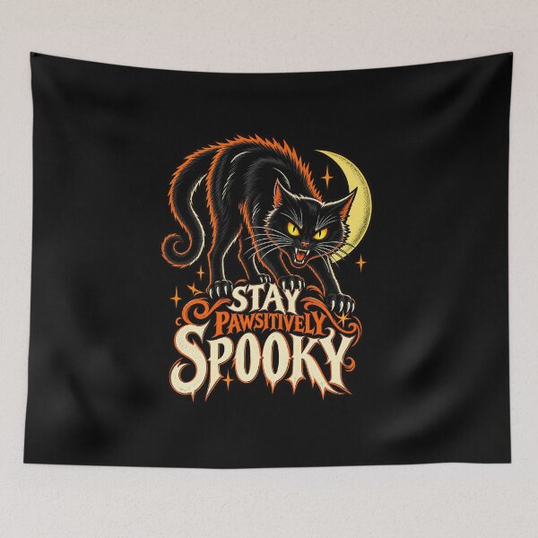 Item preview, Stay Pawsitively Spooky – Black Cat designed and sold by Pandaburba.