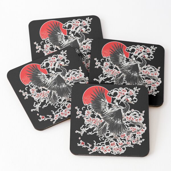 Item preview, Japanese Crane, Vintage Red Sun, Cherry Blossom Bird, Japanese Art designed and sold by Verominunus.