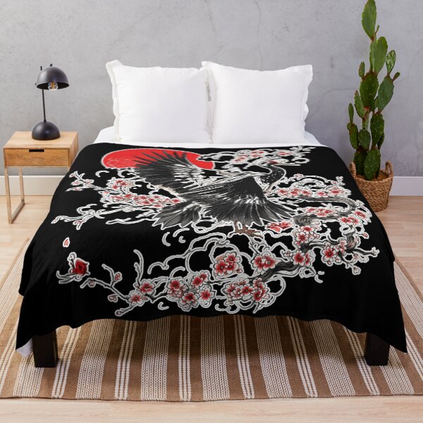 Item preview, Japanese Crane, Vintage Red Sun, Cherry Blossom Bird, Japanese Art designed and sold by Verominunus.