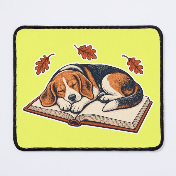 Item preview, Bookish Beagle Sleeping on an Open Book – Autumn Linocut Dog Art designed and sold by Jaani-T.