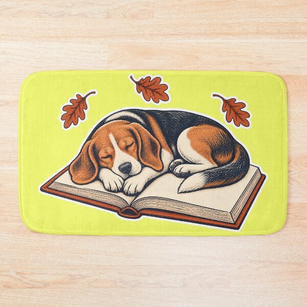 Item preview, Bookish Beagle Sleeping on an Open Book – Autumn Linocut Dog Art designed and sold by Jaani-T.