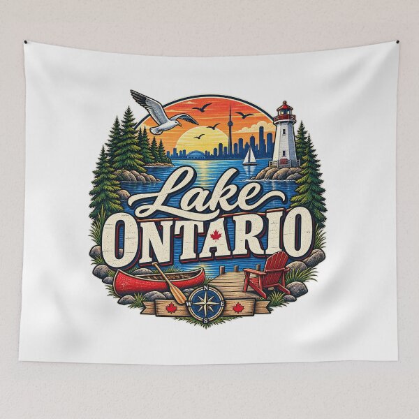 Item preview, Vintage Lake Ontario Canada Retro Travel Nature Design designed and sold by CreativeNest Prints.