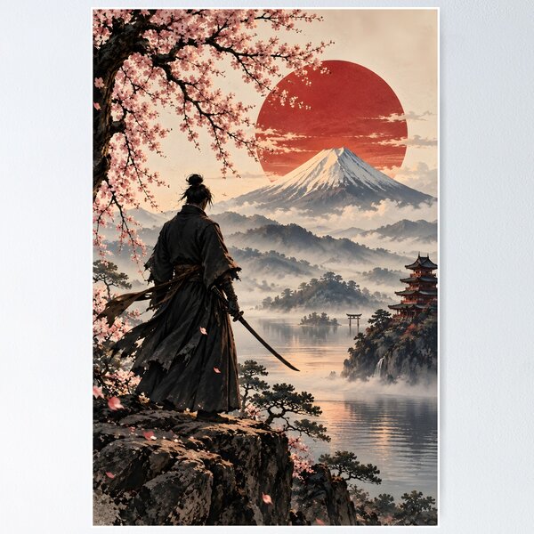 Item preview, Japanese Samurai Sunset – Mount Fuji & Red Sun designed and sold by Sed94.