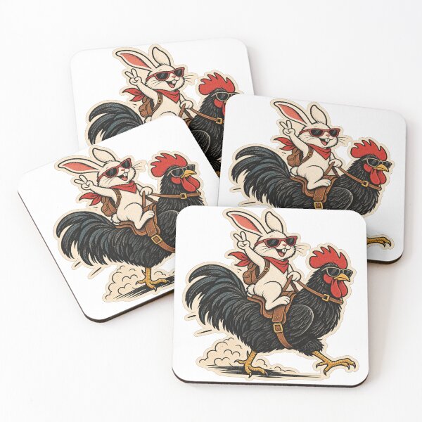 Item preview, Cool Rabbit Riding a Black Rooster Retro Adventure designed and sold by Genzfirevibes.