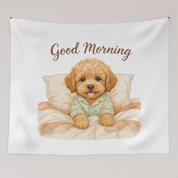 Item preview, Cute Goldendoodle Good Morning Art designed and sold by Kedspicedesign.