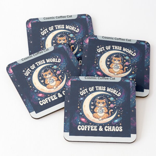 Item preview, Galactic Cat Astronaut "Out Of This World" Coffee & Chaos Retro Space Art Print designed and sold by Italy-Shop.