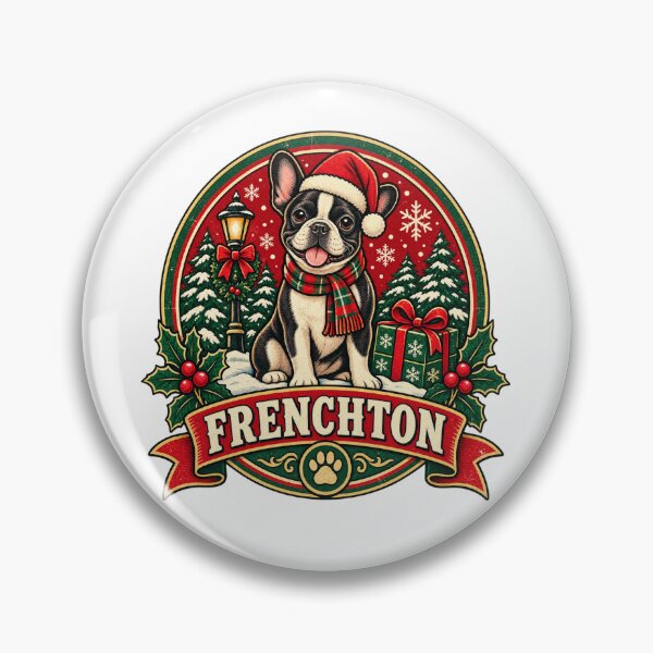 Item preview, Frenchton Christmas Shirt – Cute Santa Hat Retro Badge Design designed and sold by Globalcitytees.