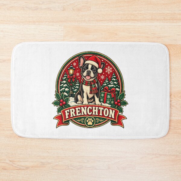 Item preview, Frenchton Christmas Shirt – Cute Santa Hat Retro Badge Design designed and sold by Globalcitytees.
