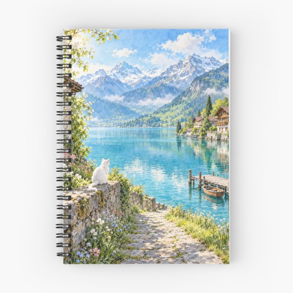 Item preview, Turquoise Morning – White Cat by a Swiss Alpine Lake designed and sold by SEIMEI2025.