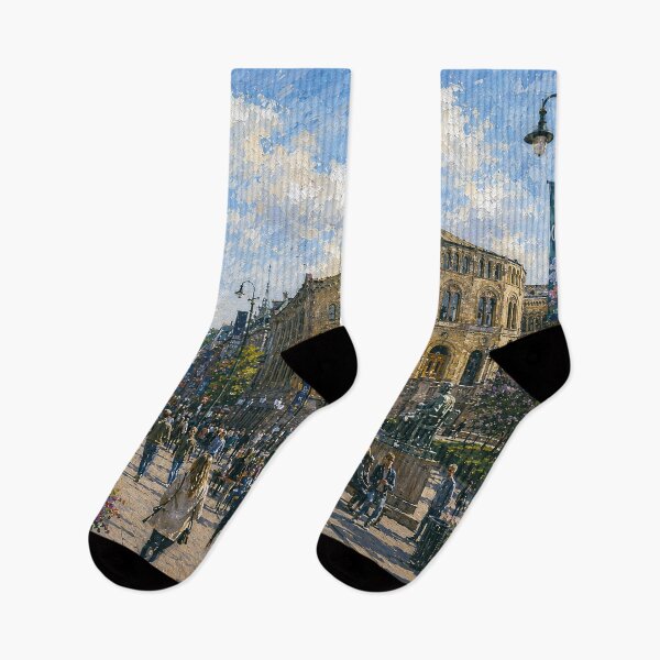 Item preview, Karl Johans Gate in Oslo painting, Norway – A Beautiful place in Scandinavia. designed and sold by GalleryKauffeld.