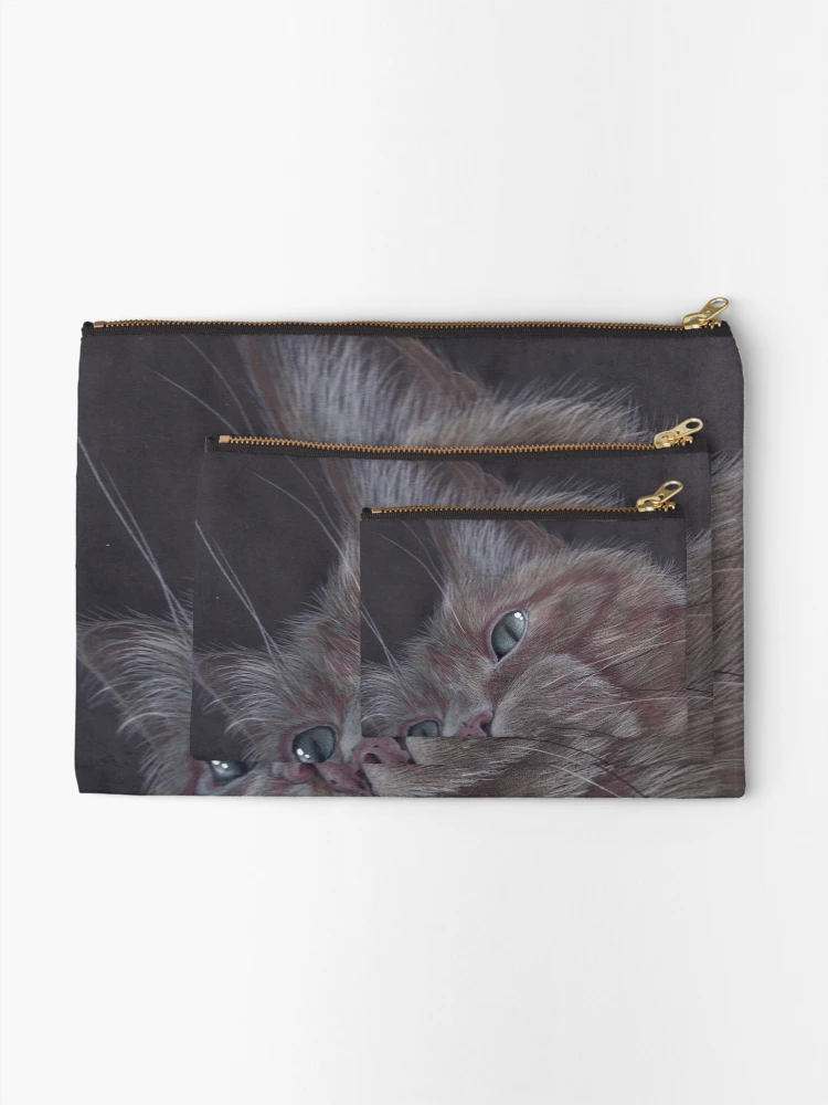 Thumbnail 2 of 4, Zipper Pouch, Ruby - ginger cat designed and sold by Laura Hillman.