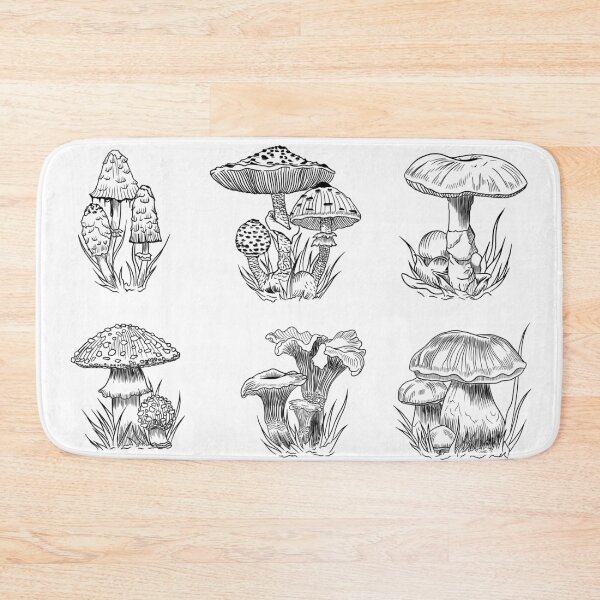 Item preview, Mushroom Collection – Six Botanical Mushroom Line Drawings | Black and White Fungi Art designed and sold by SaskiaFranken.