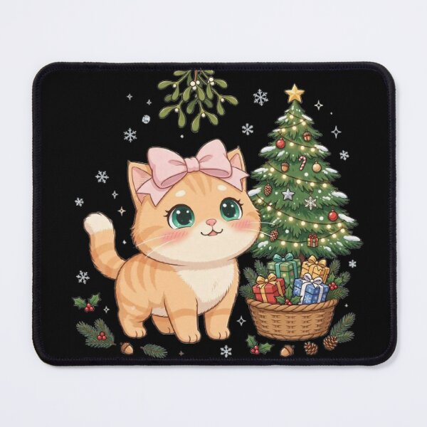 Item preview, Christmas Cat Under Mistletoe With Tree designed and sold by Luna's World - Moody Vibes Studio.