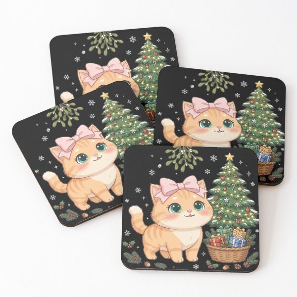 Item preview, Christmas Cat Under Mistletoe With Tree designed and sold by Luna's World - Moody Vibes Studio.