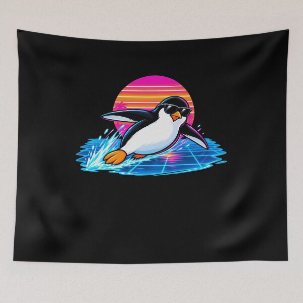 Item preview, Penguin Surfing Retro Sunset designed and sold by elderberry.