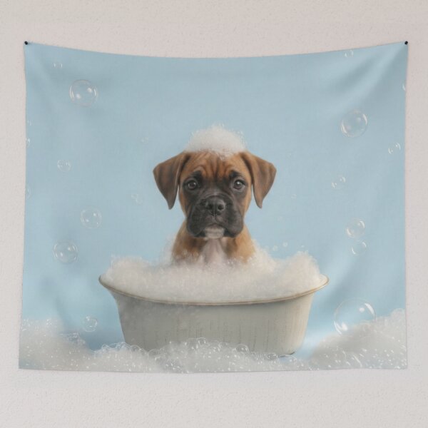Item preview, Baby Boxer Puppy Bubble Bath Cute Nursery Bathroom Wall Art designed and sold by LazyOwlStore.