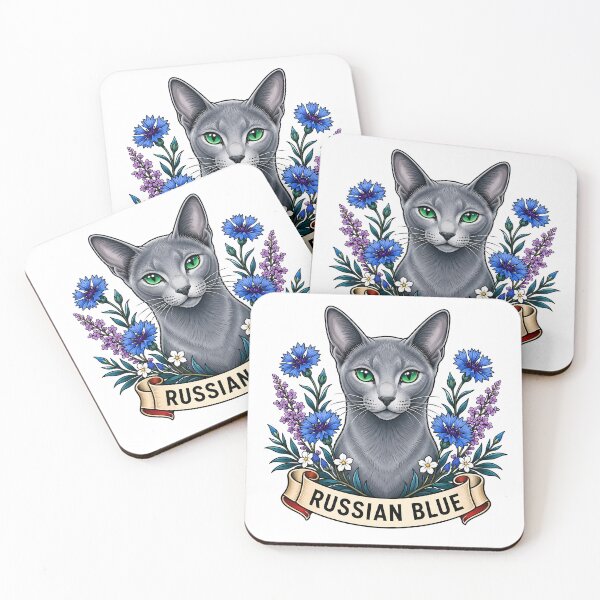 Artikelvorschau, Russisch Blau Katze Vintage Kornblumen Tattoo-Kunst entworfen und verkauft von Old's Cool Cat Studio.