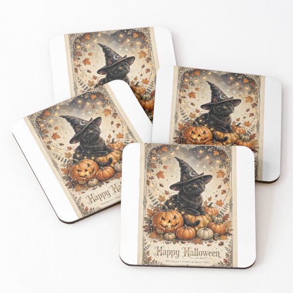 Item preview, Happy Halloween image of a black cat and jack-o’-lantern  designed and sold by carlsmart1.