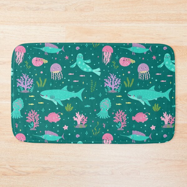 Item preview,  sea animals: shark, seal, jellyfish and others on a turquoise background. designed and sold by burbura.