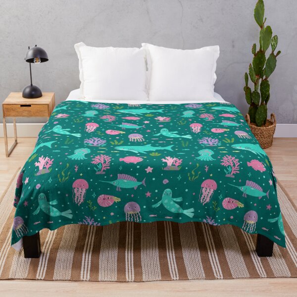 Item preview,  sea animals: shark, seal, jellyfish and others on a turquoise background. designed and sold by burbura.