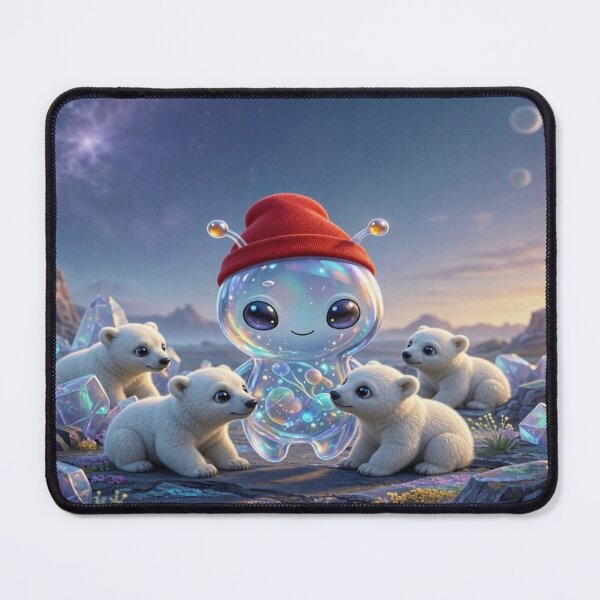 Item preview, Cute Alien Medanix with Polar Bear Cubs - Cozy Winter Space Core designed and sold by Breezes-of-Ida.