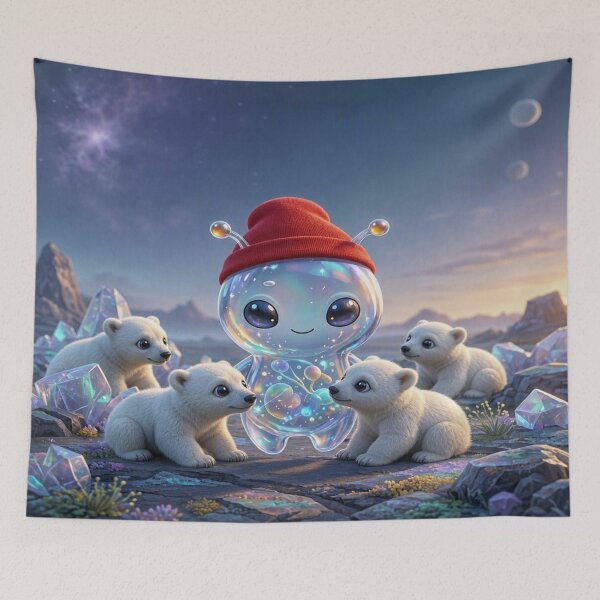 Item preview, Cute Alien Medanix with Polar Bear Cubs - Cozy Winter Space Core designed and sold by Breezes-of-Ida.