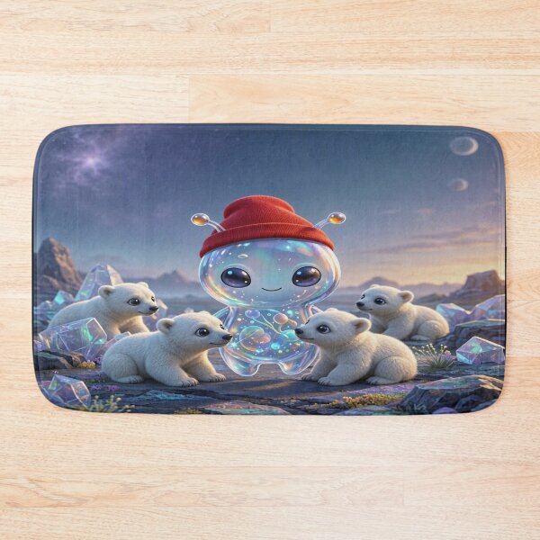 Item preview, Cute Alien Medanix with Polar Bear Cubs - Cozy Winter Space Core designed and sold by Breezes-of-Ida.