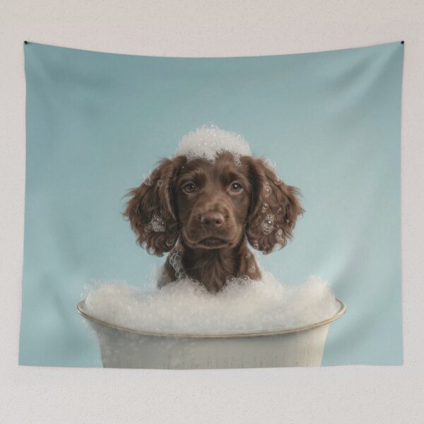 Item preview, Baby Boykin Spaniel Bubble Bath Cute Nursery Bathroom Art designed and sold by LazyOwlStore.