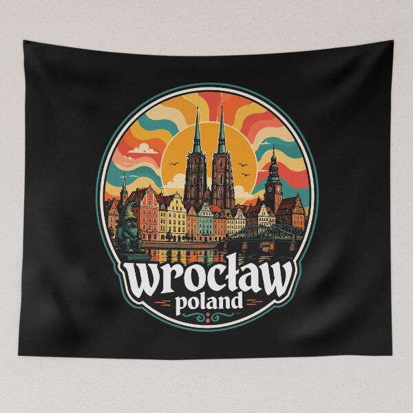 Item preview, Wroclaw Poland Travel Trippy Art Retro designed and sold by TomFrontierArt.
