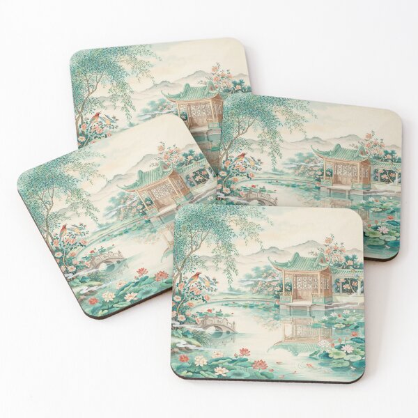 Item preview, Lotus Pavilion Garden – Elegant Chinoiserie Lotus Pond Wall Art, Vintage Asian Garden Decor designed and sold by Tamas Das.