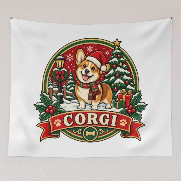 Item preview, Corgi Christmas Shirt – Retro Snowy Pine Badge Design designed and sold by Globalcitytees.