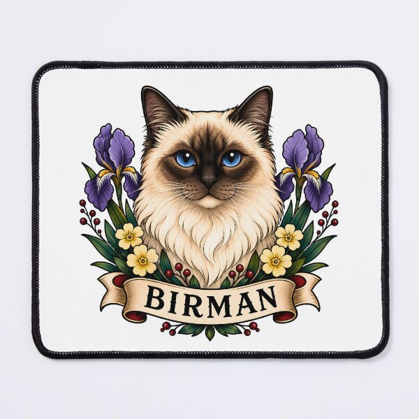Item preview, Burmese Cat Vintage Floral Tattoo Art designed and sold by Old's Cool Cat Studio.