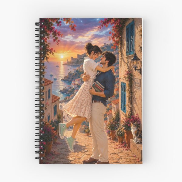 Item preview, Mediterranean Summer Romance | Book Lover Couple Coastal Art designed and sold by DudasAmiles.