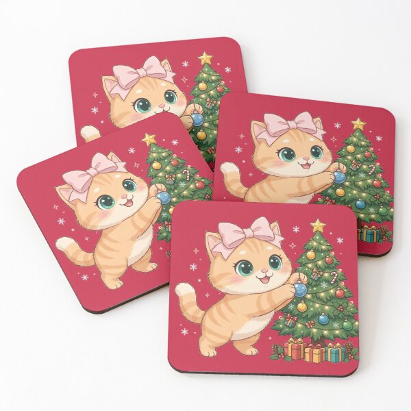 Item preview, Cute Cat Decorating Christmas Tree designed and sold by Moody Vibes Studio.