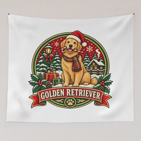 Item preview, Golden Retriever Christmas Shirt – Retro Santa Hat Snow Badge Design designed and sold by Globalcitytees.