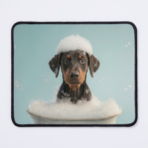 Item preview, Baby Doberman Pinscher Bubble Bath Nursery Bathroom Wall Art designed and sold by LazyOwlStore.