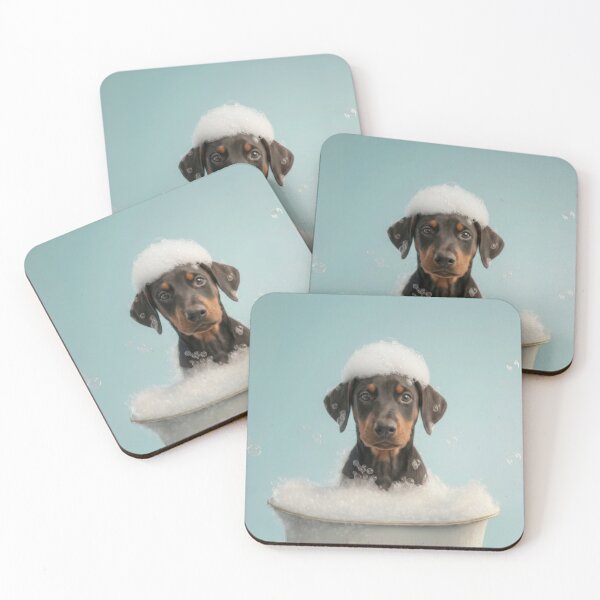Item preview, Baby Doberman Pinscher Bubble Bath Nursery Bathroom Wall Art designed and sold by LazyOwlStore.