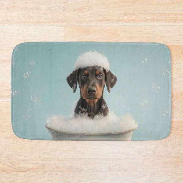 Item preview, Baby Doberman Pinscher Bubble Bath Nursery Bathroom Wall Art designed and sold by LazyOwlStore.