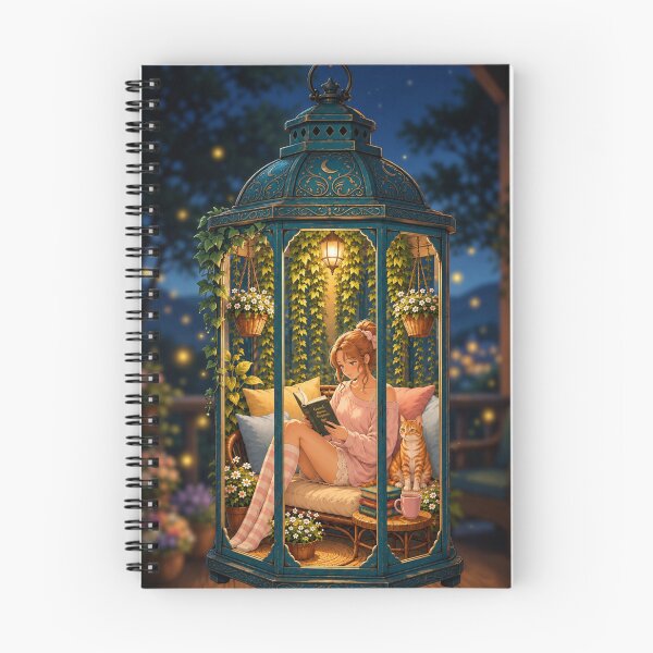 Item preview, Cozy Reading Nook in a Magical Lantern | Bookworm Girl with Cat Art designed and sold by DudasAmiles.